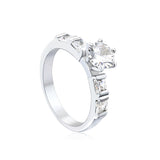 Stainless Steel Ring with Round Diamond & Trapezoid Side Accents