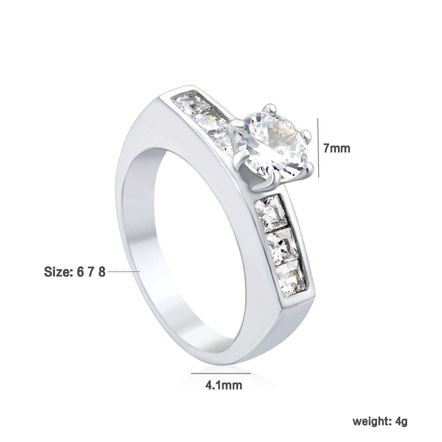 Stainless Steel Ring with Round Diamond & Square Side Stones asonjewelry
