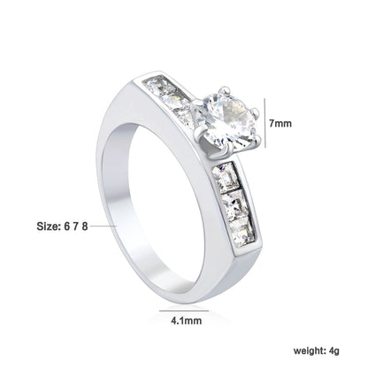 Stainless Steel Ring with Round Diamond & Square Side Stones asonjewelry