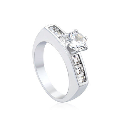 Stainless Steel Ring with Round Diamond & Square Side Stones asonjewelry