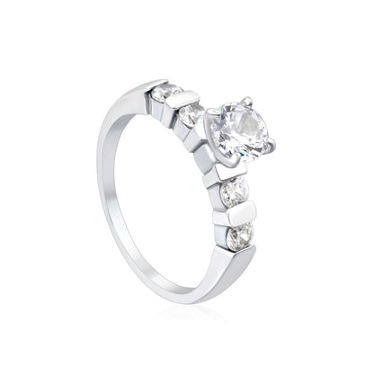 Stainless Steel Ring with Round Diamond & Teardrop Side Stones asonjewelry