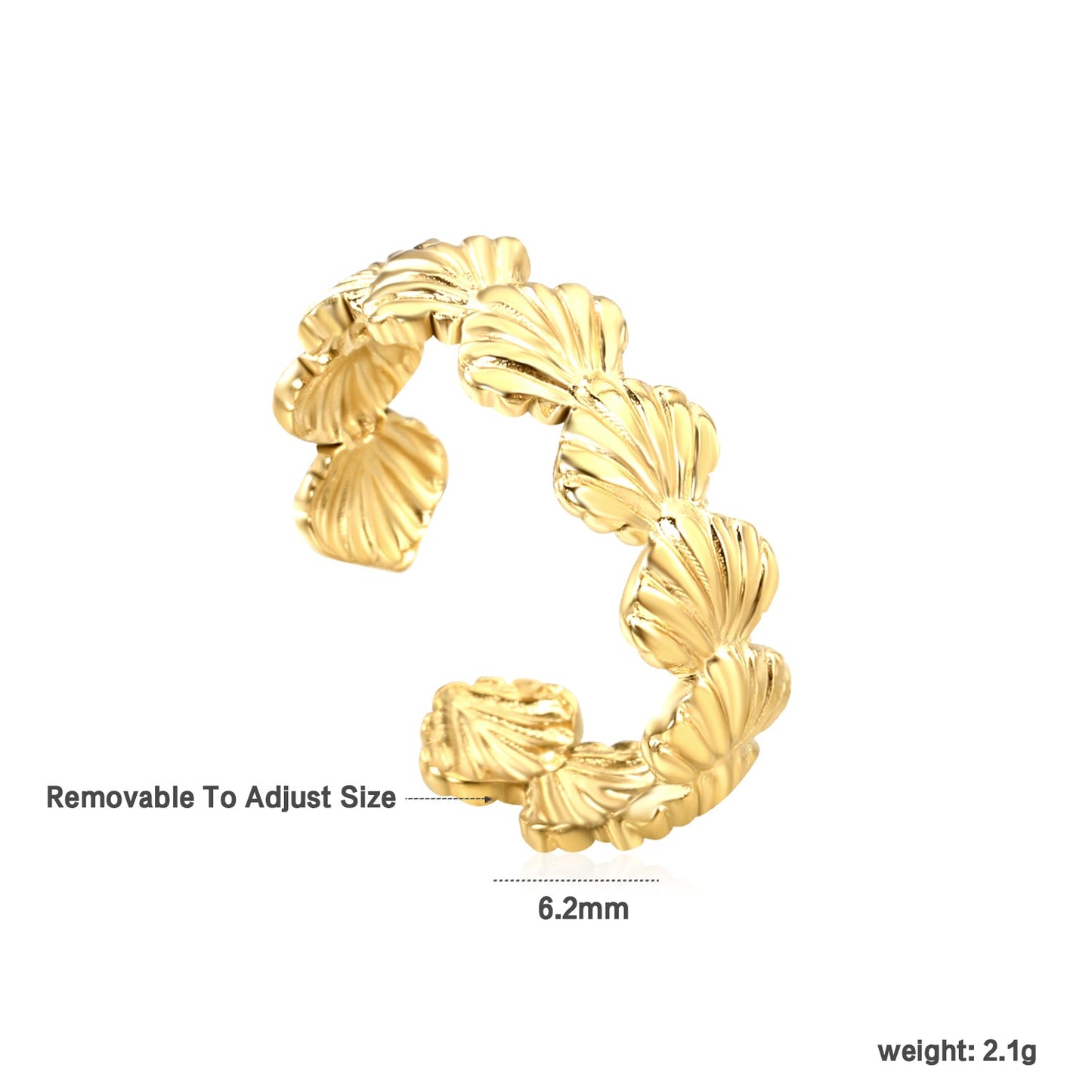 18K Gold - Plated Shell - Embossed Ring asonjewelry
