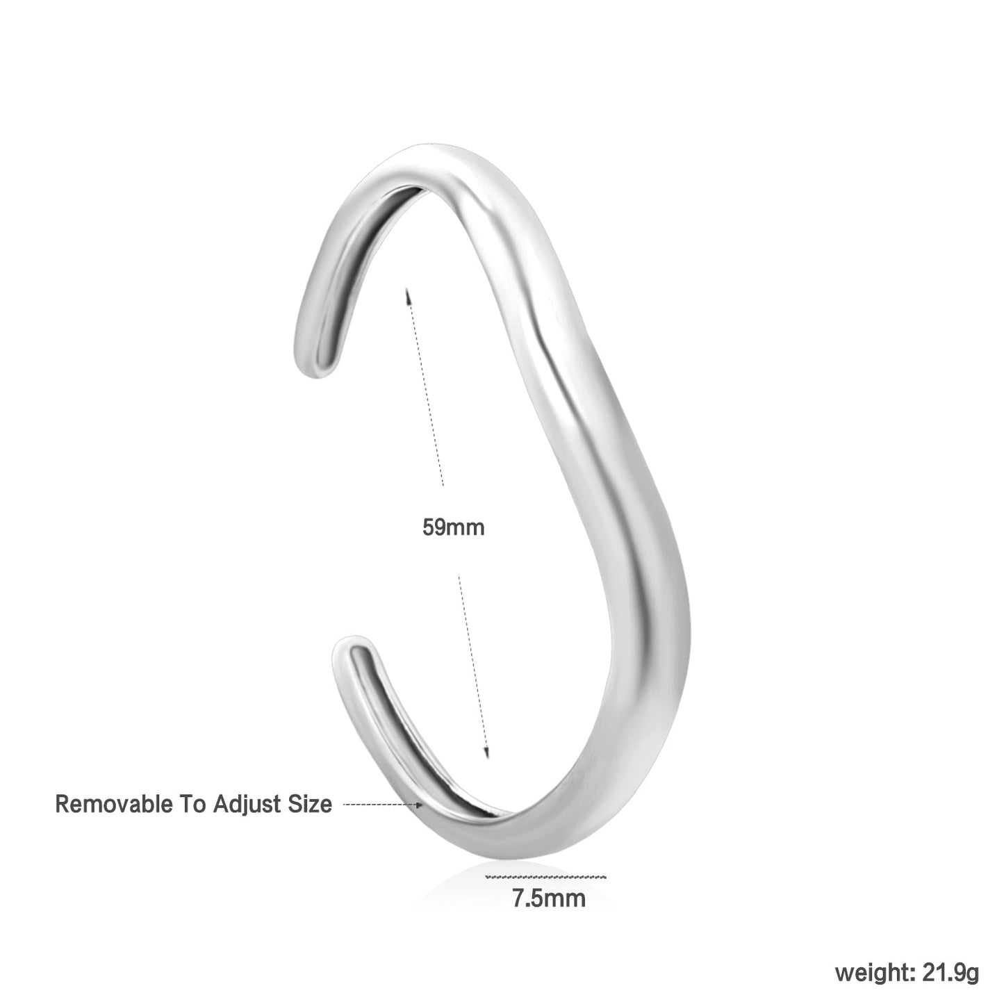 Width 7.5mm, inner diameter 59mm, bracelet, steel color/gold color asonjewelry