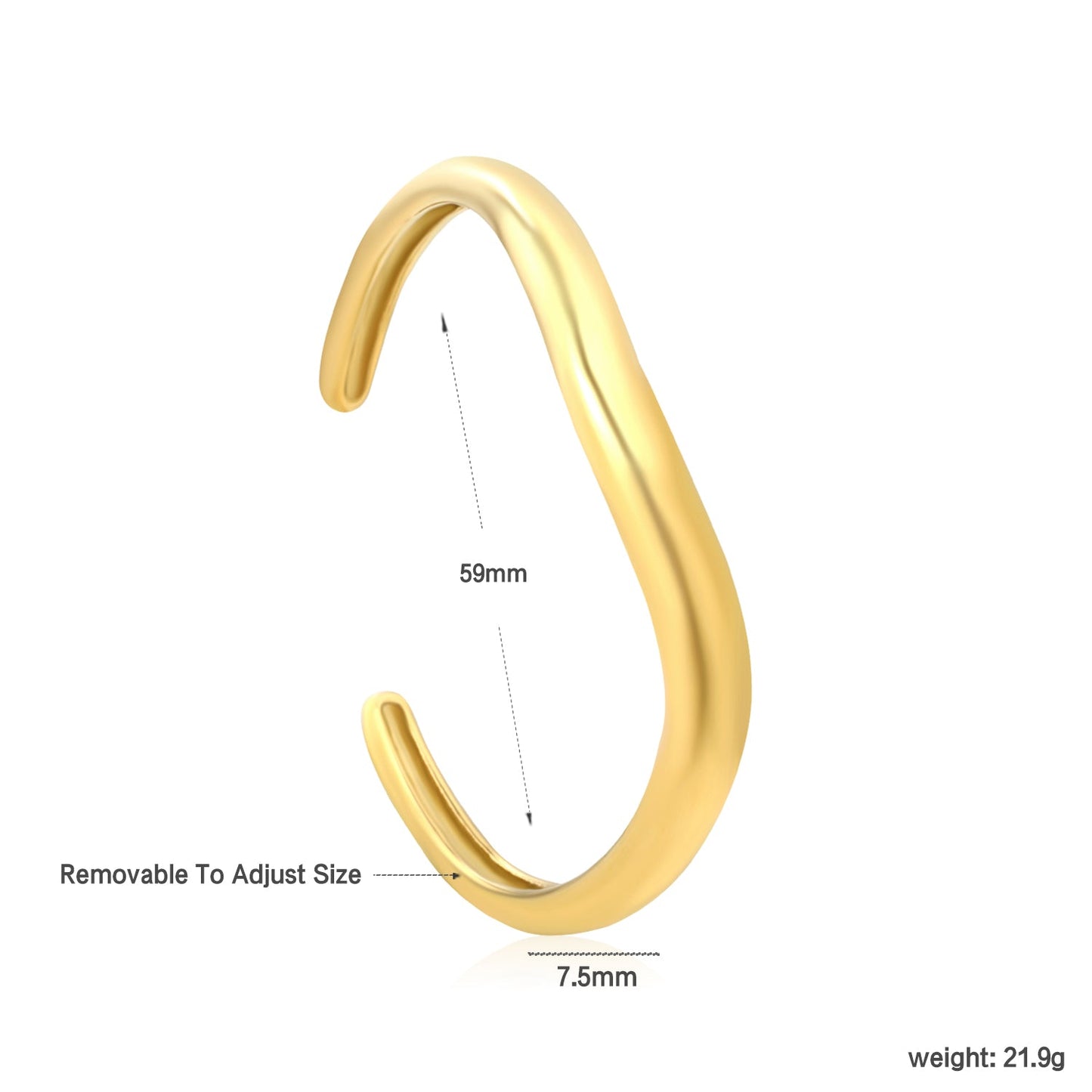 Width 7.5mm, inner diameter 59mm, bracelet, steel color/gold color asonjewelry