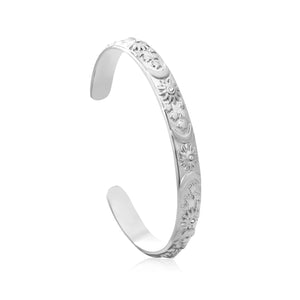 7.7mm wide, 60mm inner diameter star, moon, and sun bracelet with diamonds Steel color/gold color