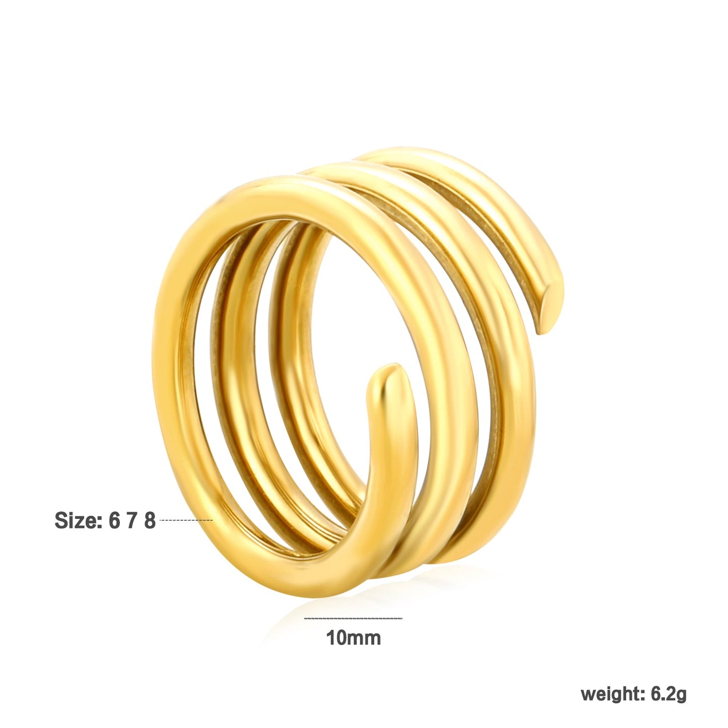 Gold - Plated Stainless Steel Four - Band Coiled Open Ring asonjewelry