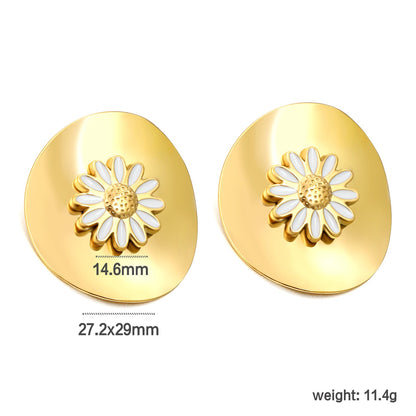 27.2*29mm oval piece with 14.6mm white oil drop daisy stud earrings gold color asonjewelry