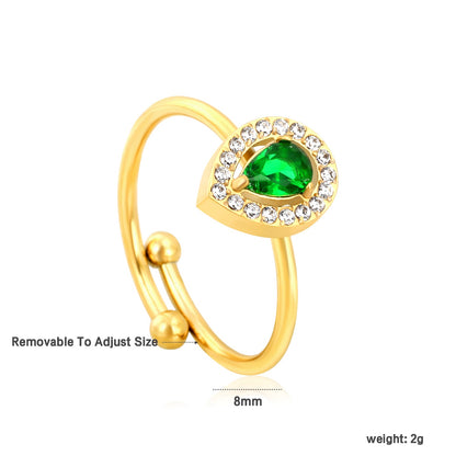 18K Gold - Plated Ring with Emerald - Cut Green Stone and Diamond - Accented Halo asonjewelry