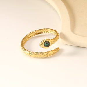 Stylish Stainless Steel Twisted Ring with Emerald-Green Stone Inlay ¨C Exquisite Wholesale Jewelry for Trendy Adornment