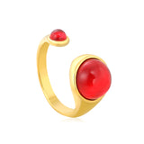 Gold Double Red Gem - Set Open Ring