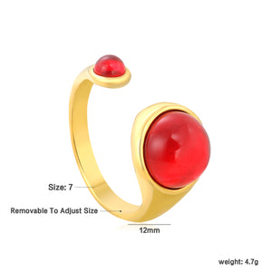 Gold Double Red Gem - Set Open Ring