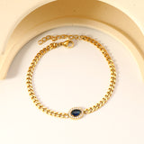 10.3*8.3mm Oval Blue Zirconium+CNC White Zirconium Ring Fittings 18+3cm Bracelet Gold Color