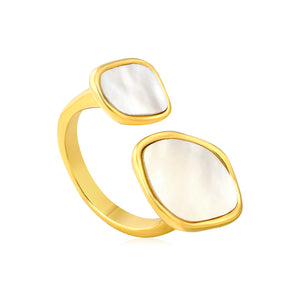 Gold Double Square Mother - of - Pearl Open Ring