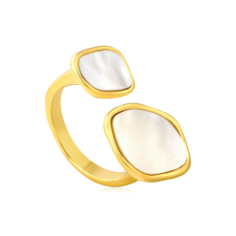 Gold Double Square Mother - of - Pearl Open Ring