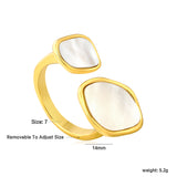 Gold Double Square Mother - of - Pearl Open Ring