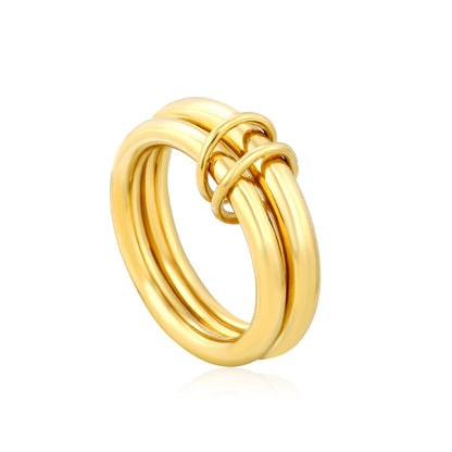 Stainless Steel & Gold - Plated Double - Loop Intertwined Rings asonjewelry