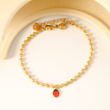 6*7.6mm Ladybird Accessories 3.0 Bead Chain*18+3cm+6mm Round Plaque Bracelet Golden