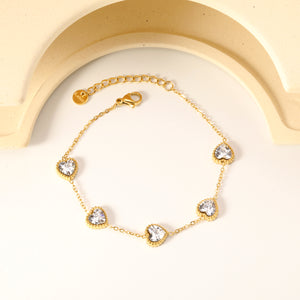 8.6mm Heart with White Crystal/Black Crystal/Red Zirconium Fittings 0.35 Cross Chain*17+3cm+6mm Round Plaque Bracelet Gold Color