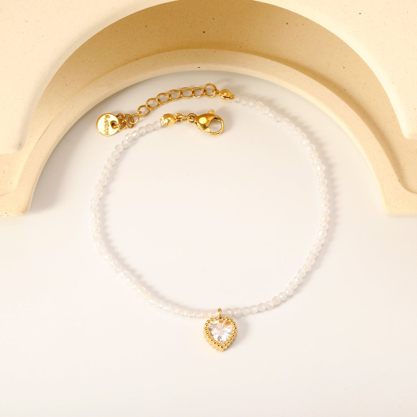 8.5*8.6mm Bead Edge Heart Shape Sticky White/Black/Purple/Red/Pink Zirconia Accessories 2mm White Beads*18+3cm+6mm Round Plaque Bracelet Golden asonjewelry