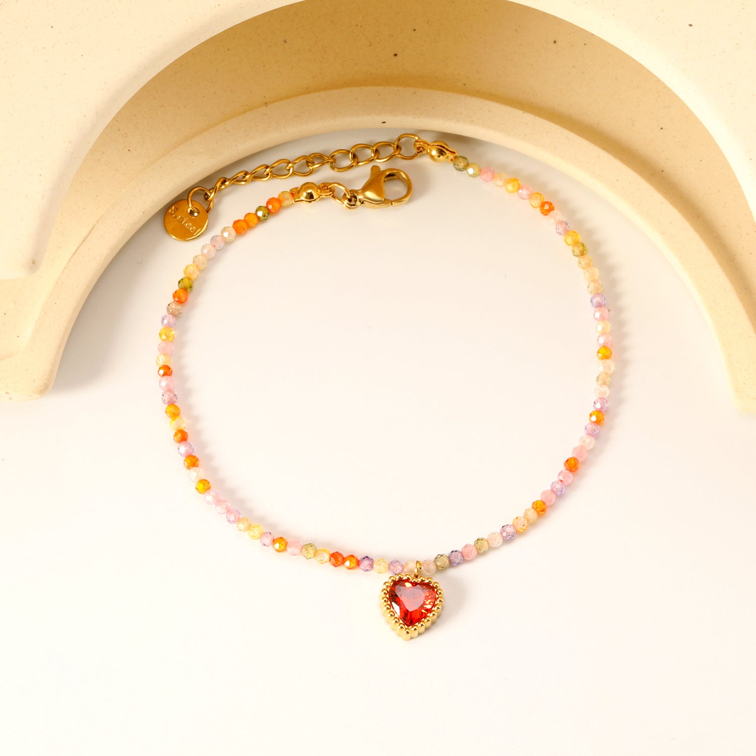 8.5*8.6mm Bead Edge Heart Shape Sticky White/Black/Purple/Red/Pink Zirconia Accessories 2mm White Beads*18+3cm+6mm Round Plaque Bracelet Golden asonjewelry