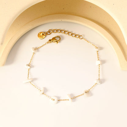 White Turquoise/ Amethyst/ Pink/ Sky Blue/ Turquoise/ Mixed Color Stone Accessories 0.3 Cross Chain*17+3cm+6mm Round Plaque Bracelet Golden asonjewelry