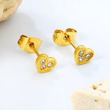 5.8 x 5.3 mm heart-shaped stud earrings with white rhinestones, steel/gold color