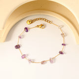 White Turquoise/ Amethyst/ Pink/ Sky Blue/ Turquoise/ Mixed Color Stone Accessories 0.3 Cross Chain*17+3cm+6mm Round Plaque Bracelet Golden