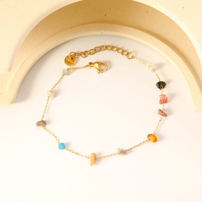 White Turquoise/ Amethyst/ Pink/ Sky Blue/ Turquoise/ Mixed Color Stone Accessories 0.3 Cross Chain*17+3cm+6mm Round Plaque Bracelet Golden asonjewelry