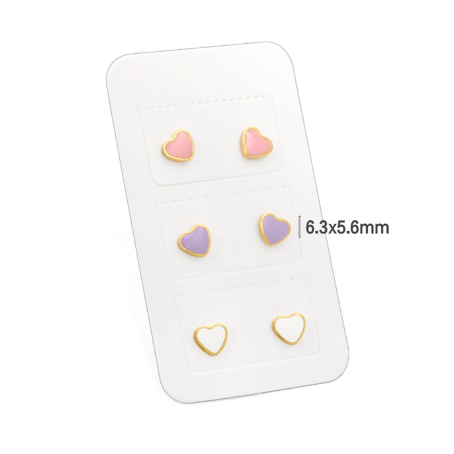 3 Pairs Mixed Color Drip Oil Heart Stud Earrings 6.3*5.6mm Goldtone asonjewelry
