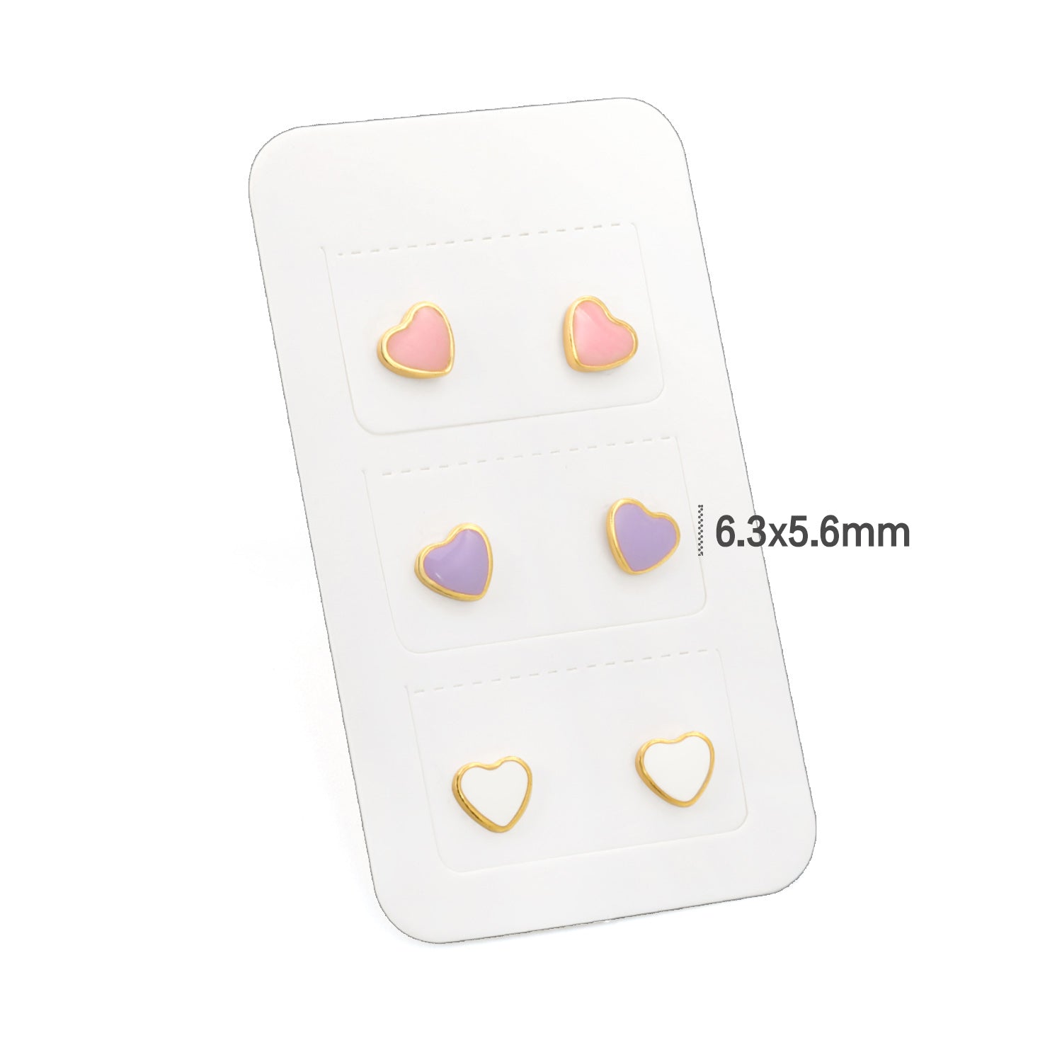 3 Pairs Mixed Color Drip Oil Heart Stud Earrings 6.3*5.6mm Goldtone asonjewelry