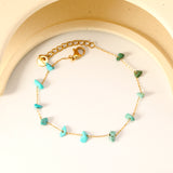 White Turquoise/ Amethyst/ Pink/ Sky Blue/ Turquoise/ Mixed Color Stone Accessories 0.3 Cross Chain*17+3cm+6mm Round Plaque Bracelet Golden