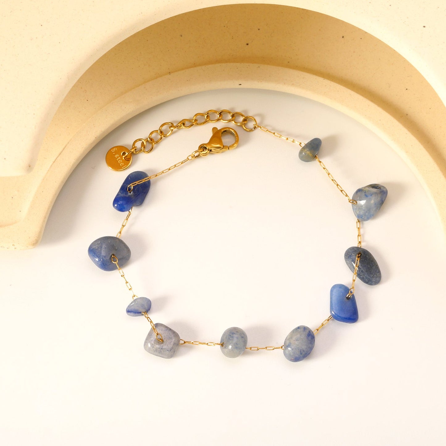 White Turquoise/ Amethyst/ Pink/ Sky Blue/ Turquoise/ Mixed Color Stone Accessories 0.3 Cross Chain*17+3cm+6mm Round Plaque Bracelet Golden asonjewelry