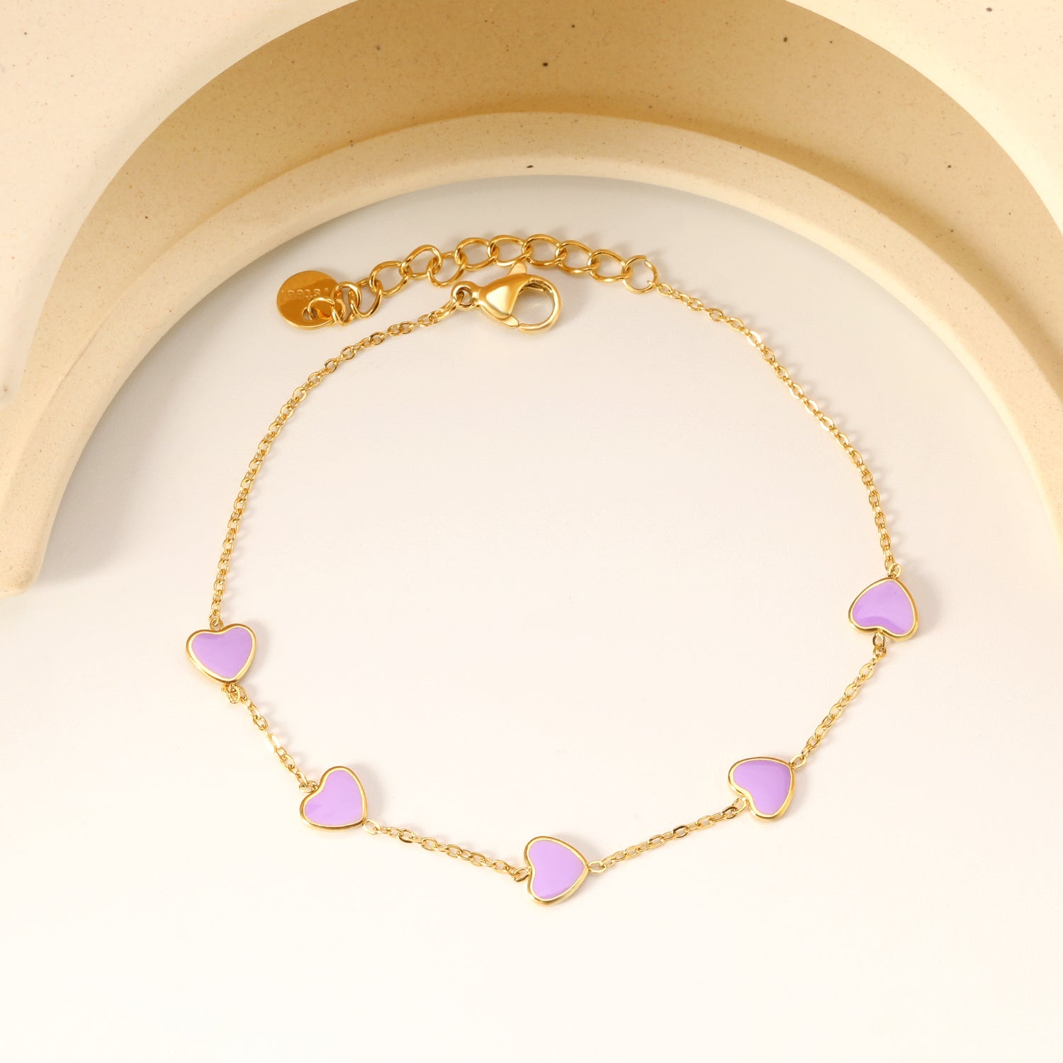 6.3*5.5mm heart-shaped black/purple/red/pink/dark blue oil-dripping accessories 0.3 cross chain *18+3cm+6mm round sign bracelet gold color asonjewelry