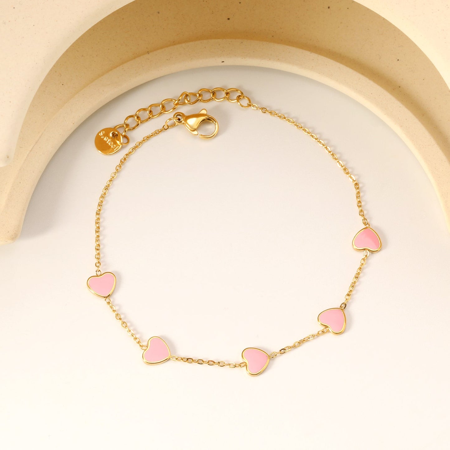 6.3*5.5mm heart-shaped black/purple/red/pink/dark blue oil-dripping accessories 0.3 cross chain *18+3cm+6mm round sign bracelet gold color asonjewelry