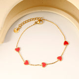 6.3*5.5mm heart-shaped black/purple/red/pink/dark blue oil-dripping accessories 0.3 cross chain *18+3cm+6mm round sign bracelet gold color