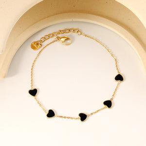 6.3*5.5mm heart-shaped black/purple/red/pink/dark blue oil-dripping accessories 0.3 cross chain *18+3cm+6mm round sign bracelet gold color