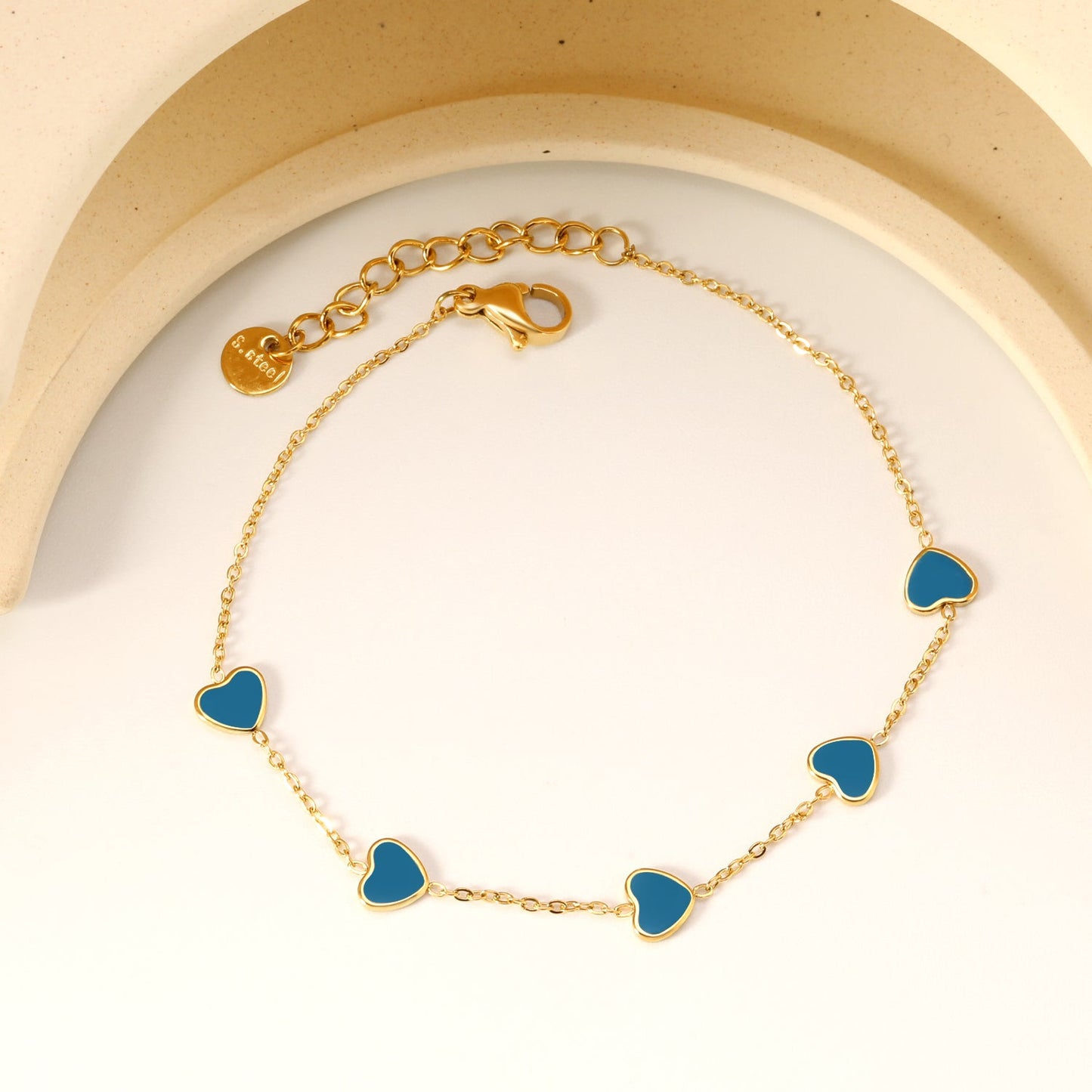 6.3*5.5mm heart-shaped black/purple/red/pink/dark blue oil-dripping accessories 0.3 cross chain *18+3cm+6mm round sign bracelet gold color asonjewelry