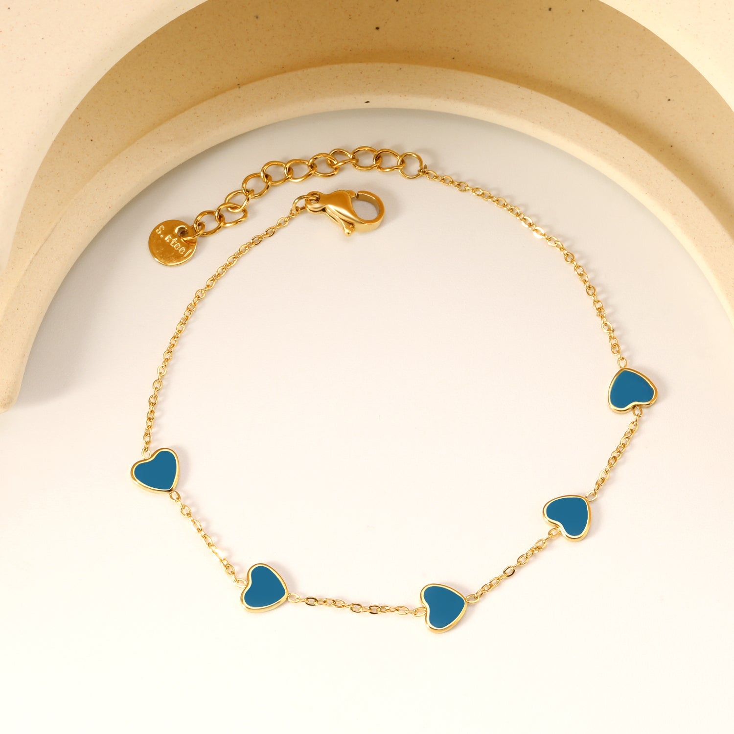 6.3*5.5mm heart-shaped black/purple/red/pink/dark blue oil-dripping accessories 0.3 cross chain *18+3cm+6mm round sign bracelet gold color asonjewelry