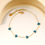 6.3*5.5mm heart-shaped black/purple/red/pink/dark blue oil-dripping accessories 0.3 cross chain *18+3cm+6mm round sign bracelet gold color