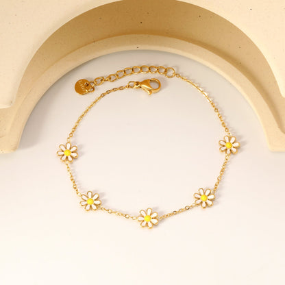 8mm six-petal flower white/black/purple/blue oil drop accessories 0.35 cross chain *18+3cm+6mm round sign bracelet gold color asonjewelry