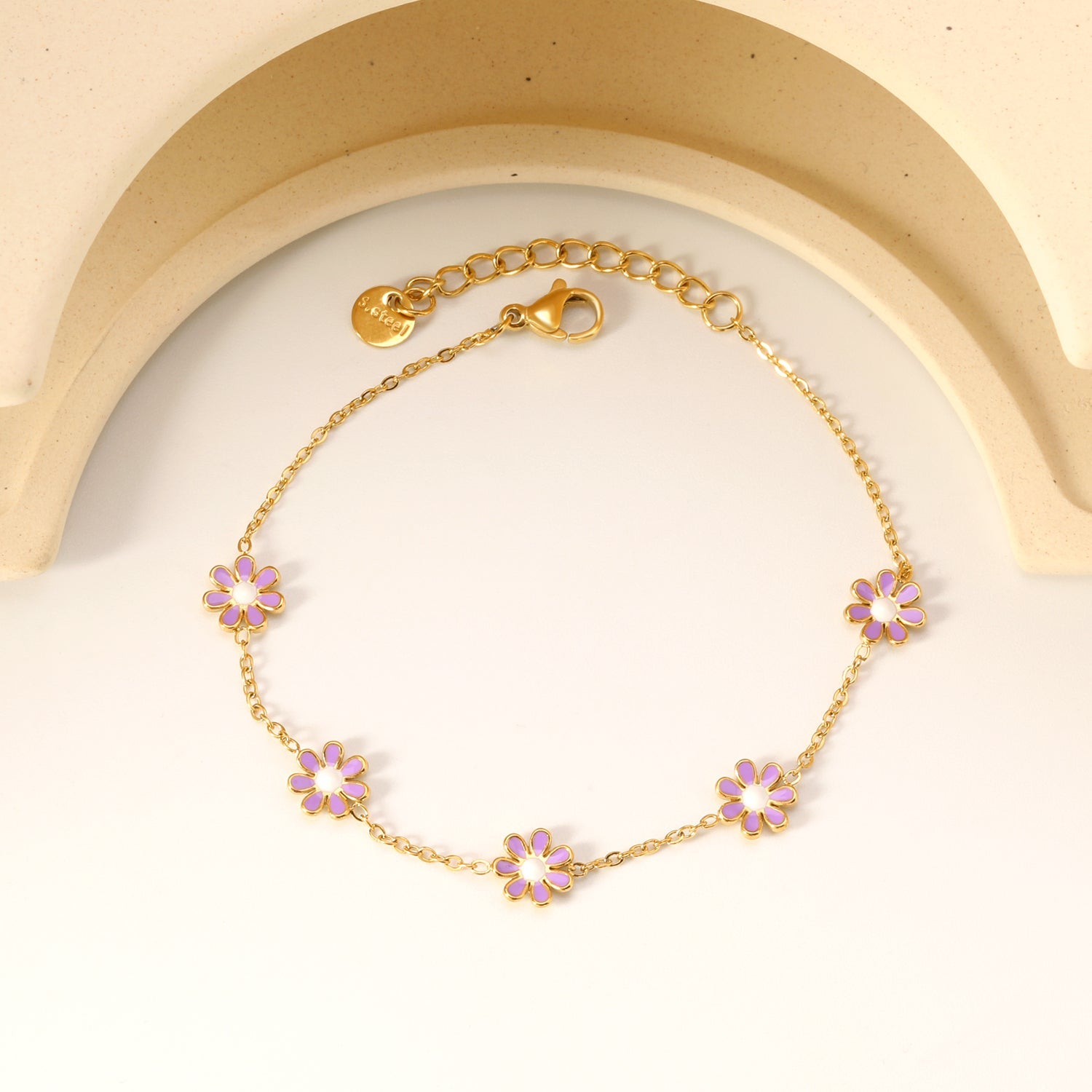 8mm six-petal flower white/black/purple/blue oil drop accessories 0.35 cross chain *18+3cm+6mm round sign bracelet gold color asonjewelry