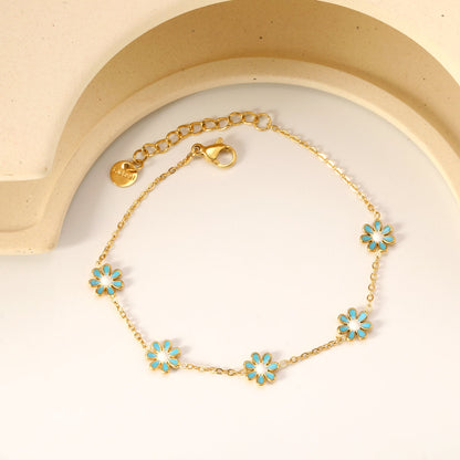 8mm six-petal flower white/black/purple/blue oil drop accessories 0.35 cross chain *18+3cm+6mm round sign bracelet gold color asonjewelry