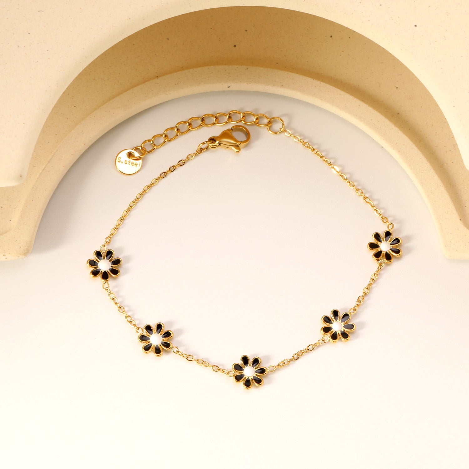 8mm six-petal flower white/black/purple/blue oil drop accessories 0.35 cross chain *18+3cm+6mm round sign bracelet gold color asonjewelry