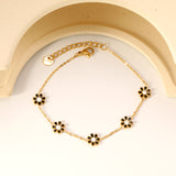 8mm six-petal flower white/black/purple/blue oil drop accessories 0.35 cross chain *18+3cm+6mm round sign bracelet gold color