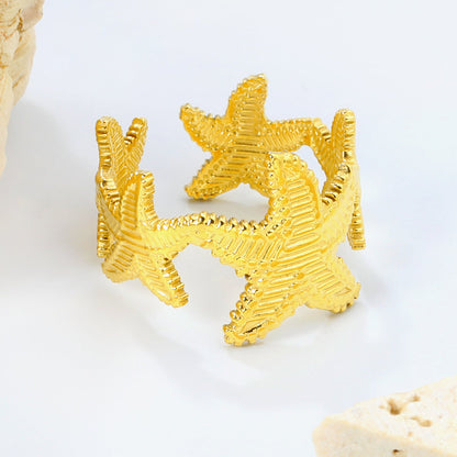 18K Gold - Plated Multi - Starfish Shaped Open Ring asonjewelry