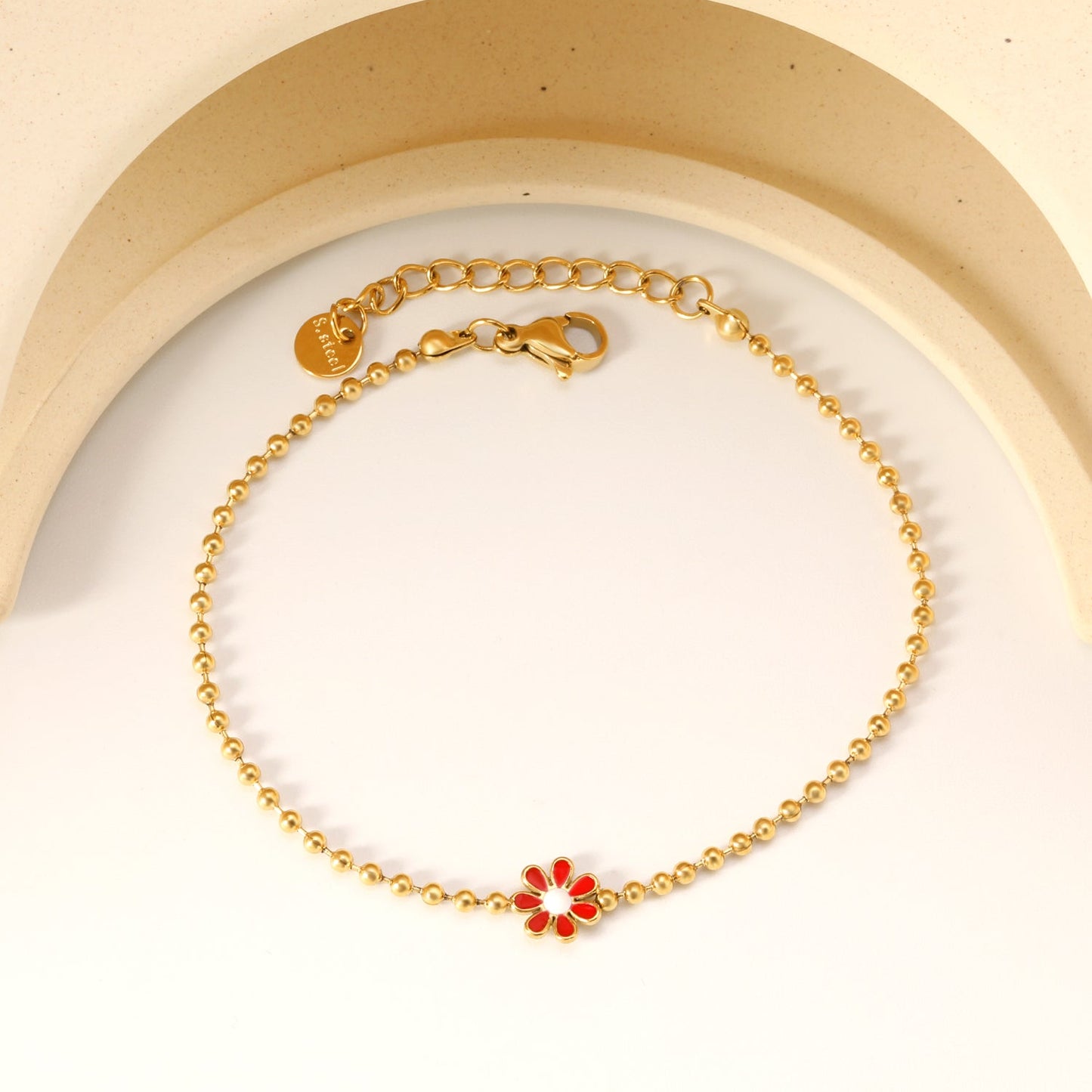 8mm six-petal flower black/purple/red/pink/blue oil drip accessories 2.0 bead chain *18+3mm+6mm round sign bracelet Golden asonjewelry