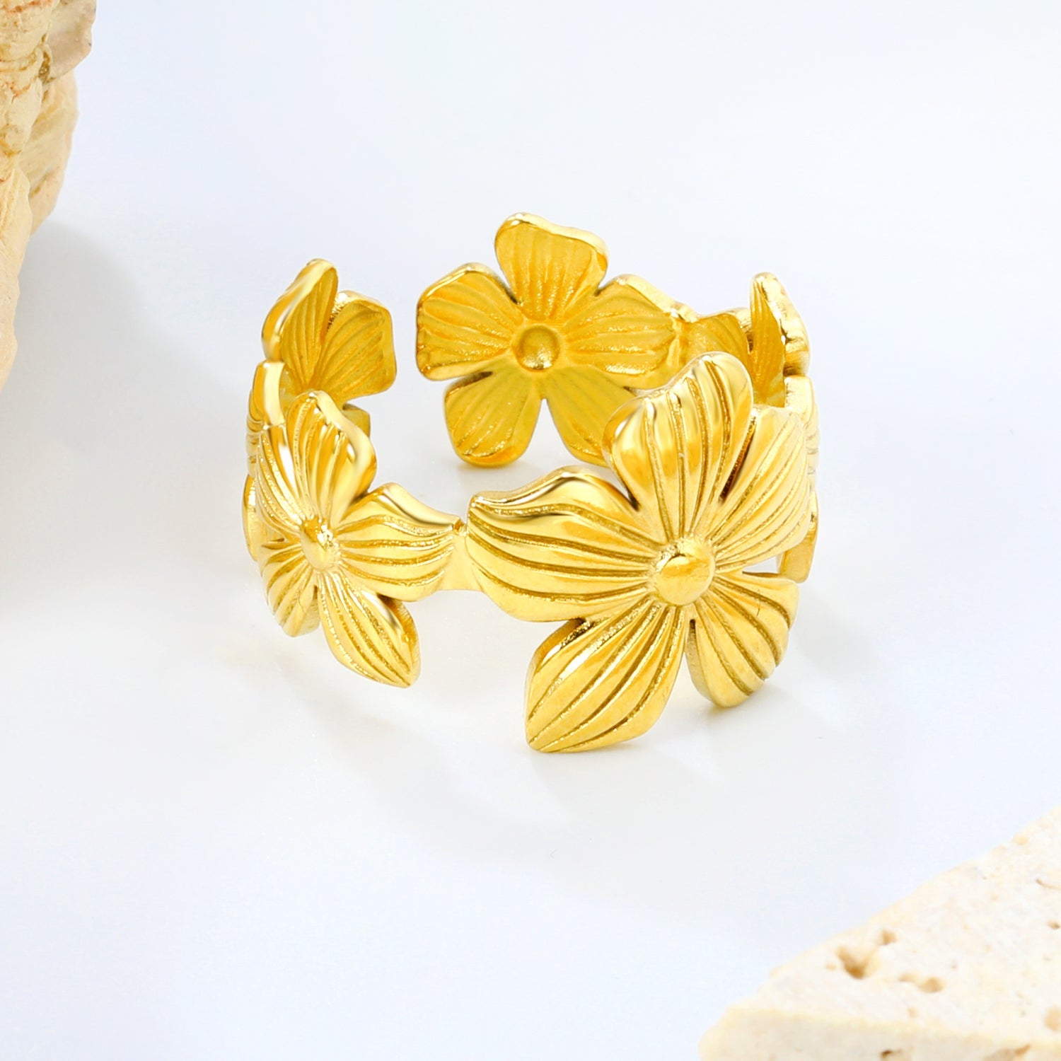 18K Gold - Plated Flower - Embossed Ring asonjewelry
