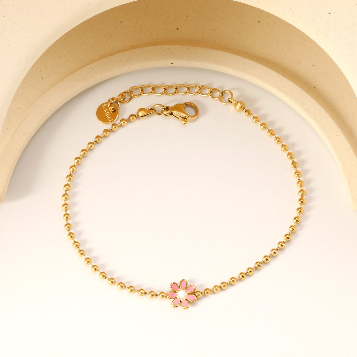 8mm six-petal flower black/purple/red/pink/blue oil drip accessories 2.0 bead chain *18+3mm+6mm round sign bracelet Golden asonjewelry