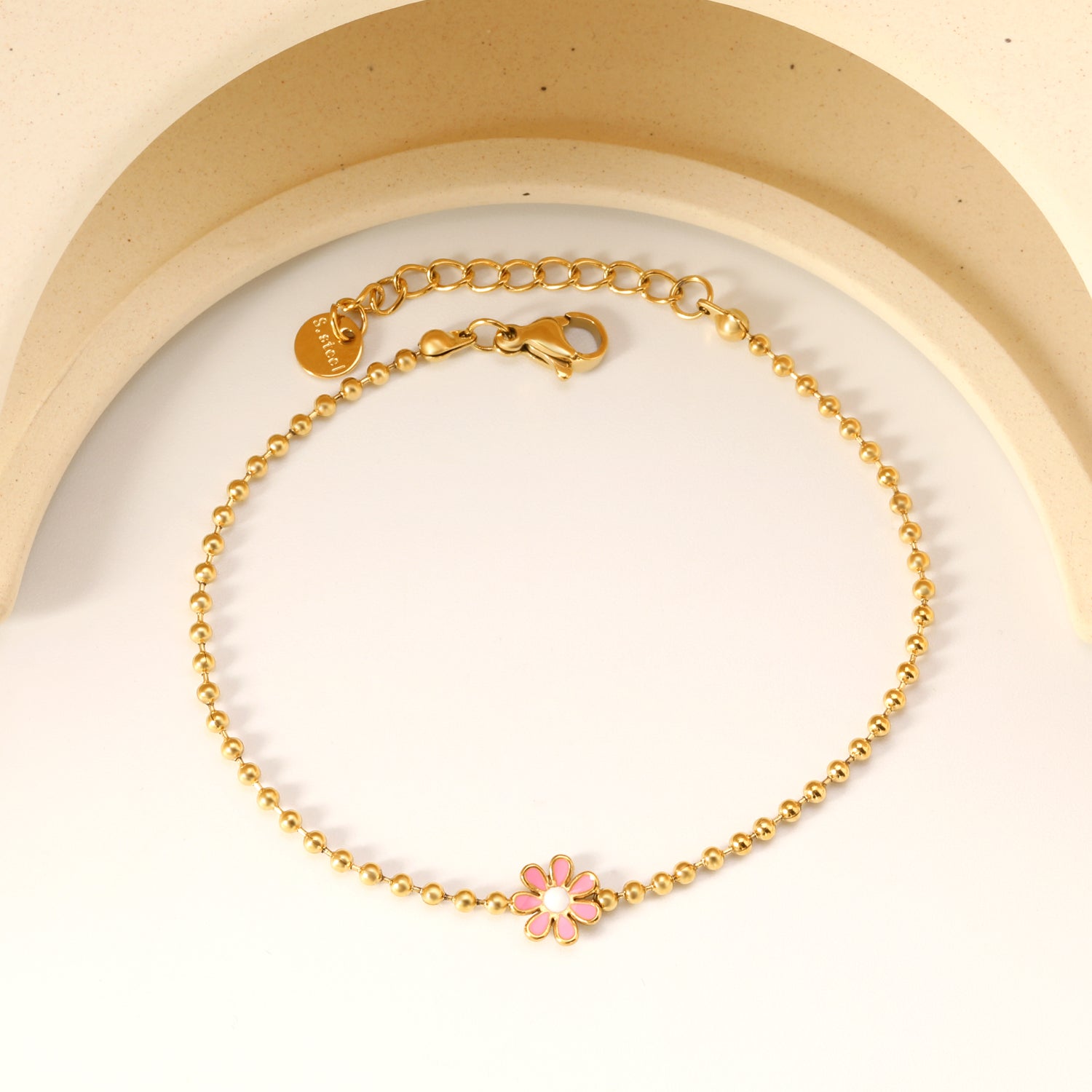 8mm six-petal flower black/purple/red/pink/blue oil drip accessories 2.0 bead chain *18+3mm+6mm round sign bracelet Golden asonjewelry