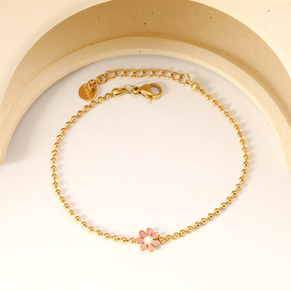 8mm six-petal flower black/purple/red/pink/blue oil drip accessories 2.0 bead chain *18+3mm+6mm round sign bracelet Golden asonjewelry